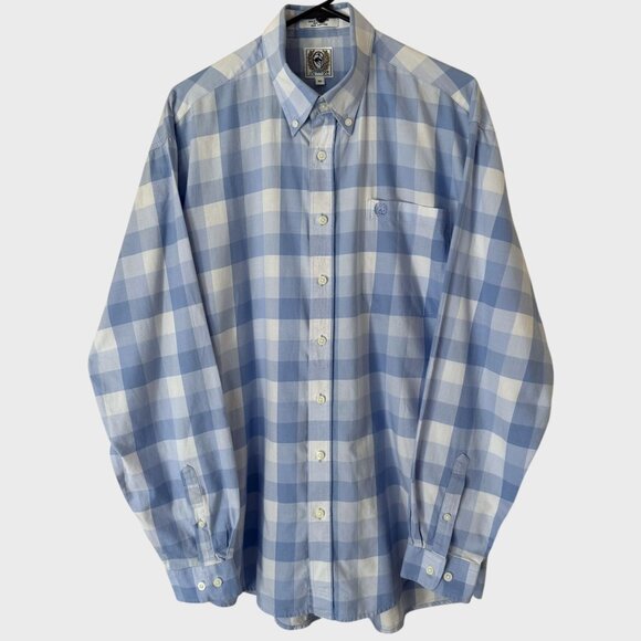 Cinch Check Pattern Button-Down Long-Sleeve Shirt Blue Men's Medium 100% Cotton - Picture 1 of 11
